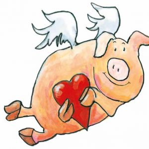 Postkarte - fliegendes Schwein mit Herz
