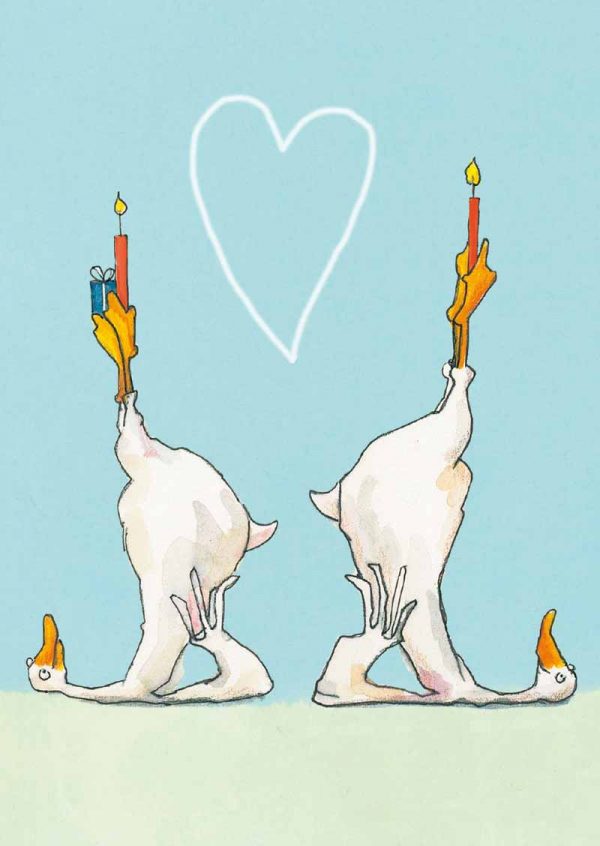 Postkarte Gänse mit Kerzen